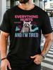 Unisex Cute Tired Raccoon Quote Retro Graphic Cotton Short Sleeve Tee Crew Neck Soft Male Summer Casual Breathable Street Wear Top