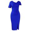 Women Fashion Elegant Solid High Waist Hip Wrap Short Sleeve Midi Dress