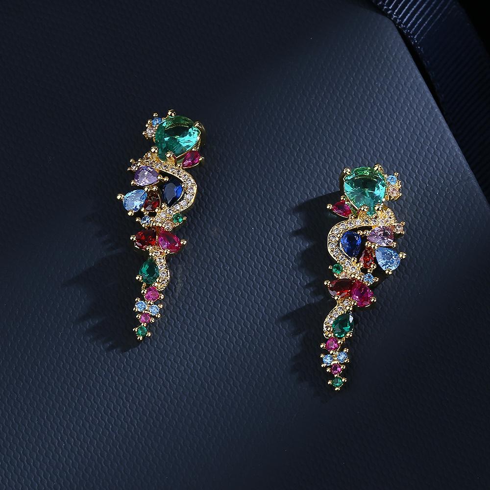 silver light luxury micro-inlaid zircon flowers earrings exaggerated super flash temperament bride wedding dress wedding