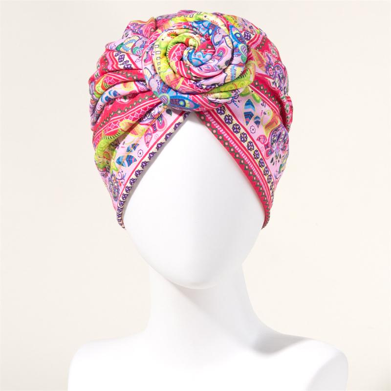 Neuer afrikanischer Druck Plissierter Turban Blumenmütze Vorgebunden Vorderknoten Elastisches Stirnband Elegant Damen Chemo Kappe Bandana Kopfbedeckung