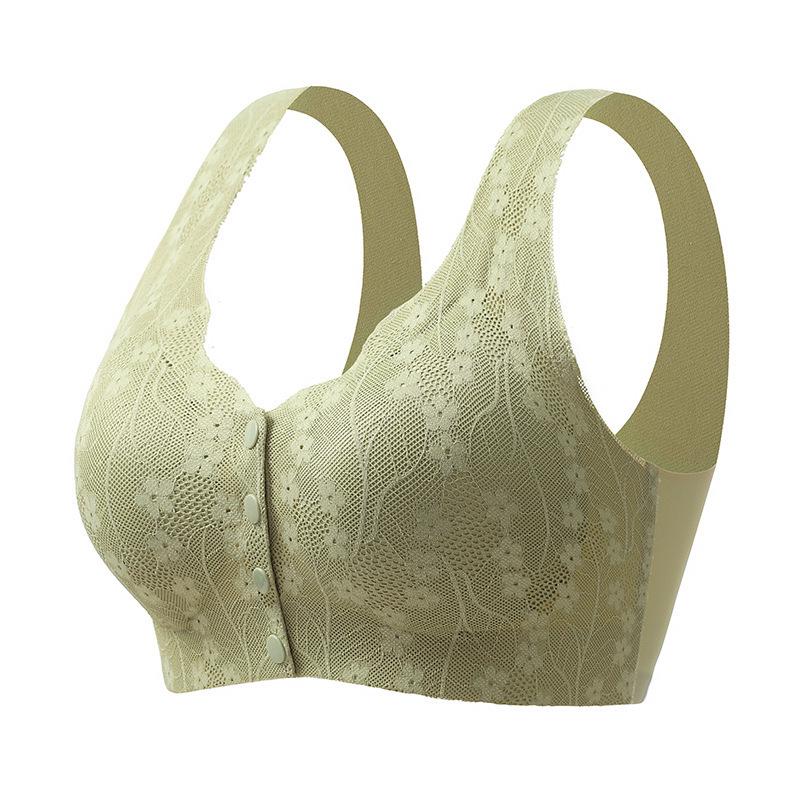 Lace Front Closure Wire-Free Bra for Middle-Aged & Elderly Women - Comfortable, Breathable, Plus Size Underwear