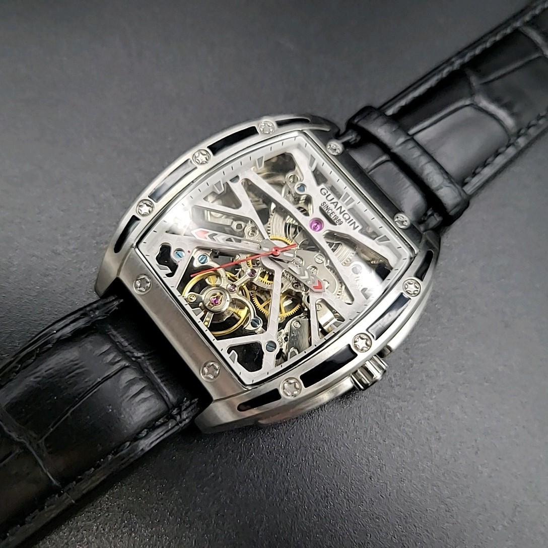 Used [Free Shipping] D-STORE Automatic Watch Back Skeleton Leather Belt GUANQIN Automatic Hommage Watch For those who like Richard Mille etc.