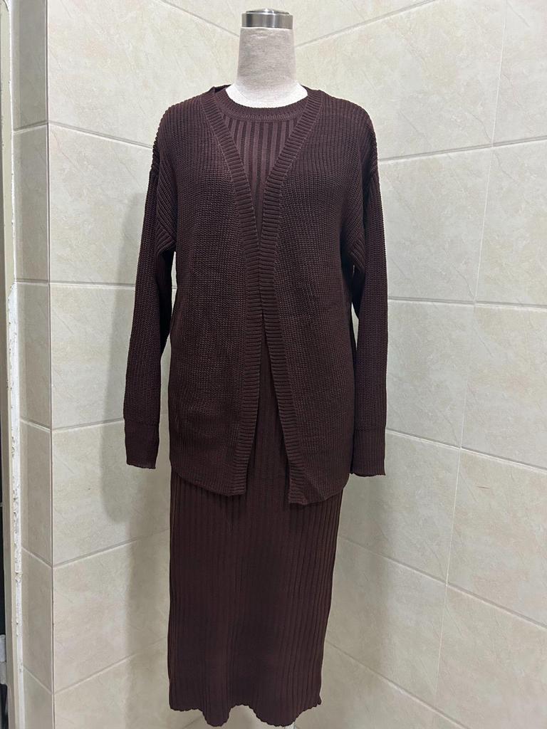Russian Autumn/Winter Casual Round Neck Lazy Style Knitted Cardigan Set Dress