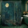 Vintage Dark Green Forest Bathroom Shower Curtain Night Moon Landscape Nature Mystical Midnight Polyester Fabric 12 Plastic