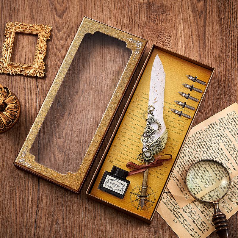 Set stilou Duker: Pană elegantă europeană retro pentru caligrafie cu ceară de sigiliu, perfectă pentru exersarea caligrafiei și prezentare în cutie cadou.