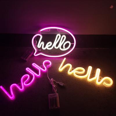 HELLO Neon Sign Creative Shape USB/Battery Operated Non-glaring LED Neon Lamp Wall Ornament Party Supplies