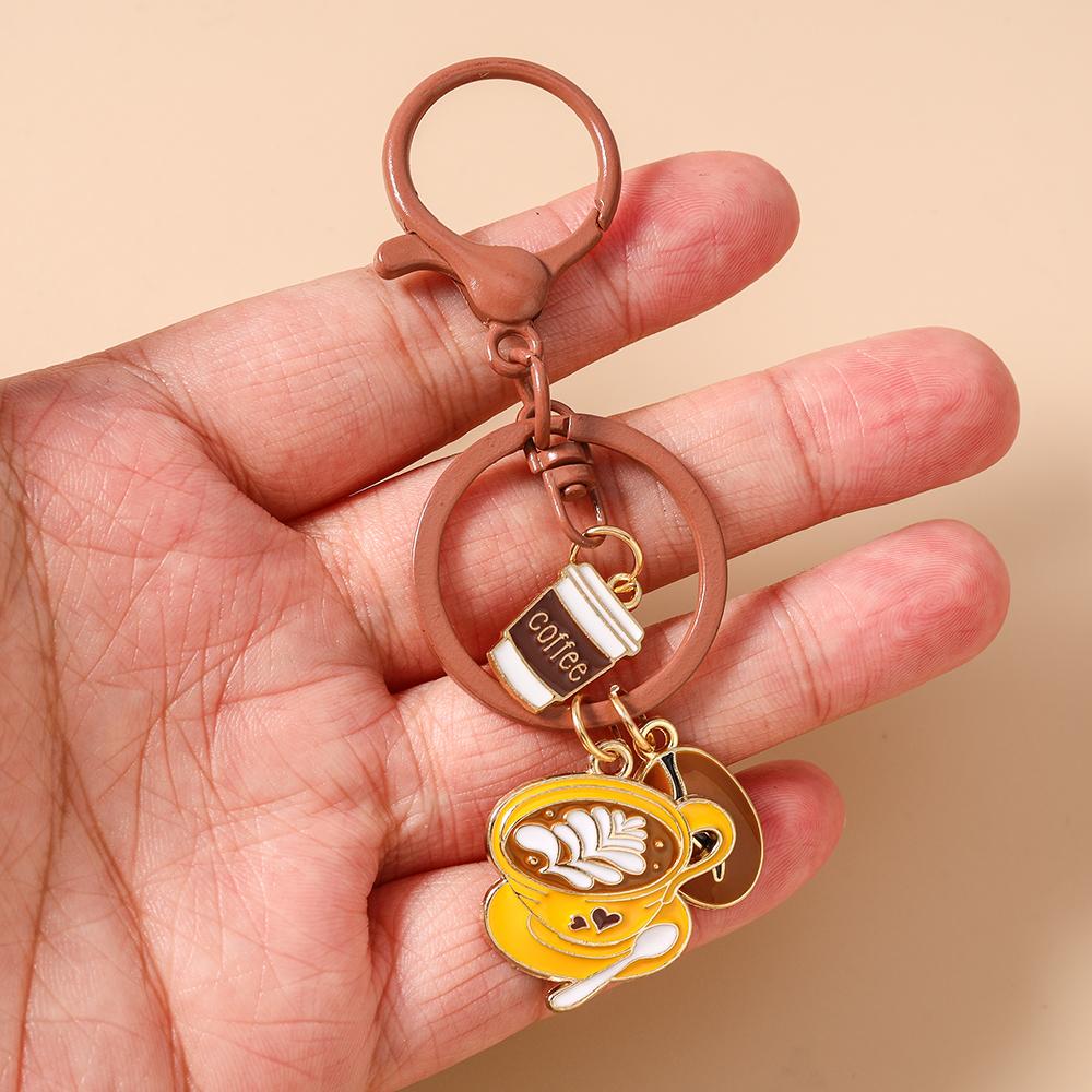 Fashion Coffee Keychain Women Girls Key Ring Pendant for Handbag Decor DIY Key Chain Jewelry Gift
