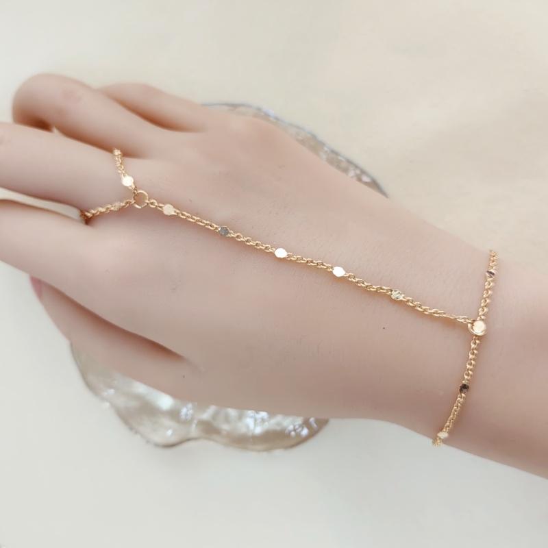 Gold Silver Color Bead Chain Bracelet For Women Trendy Ring Bracelet Hand Chain Finger Ring Slave Cuff Bracelet Mothers Day Gift