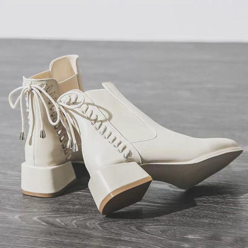 Fashion Leather Ankle Boots Women Mid Heel Chelsea Boots Autumn 2024 New Fashion Round Toe Slip on High Heel Elastic Short Boots Botines