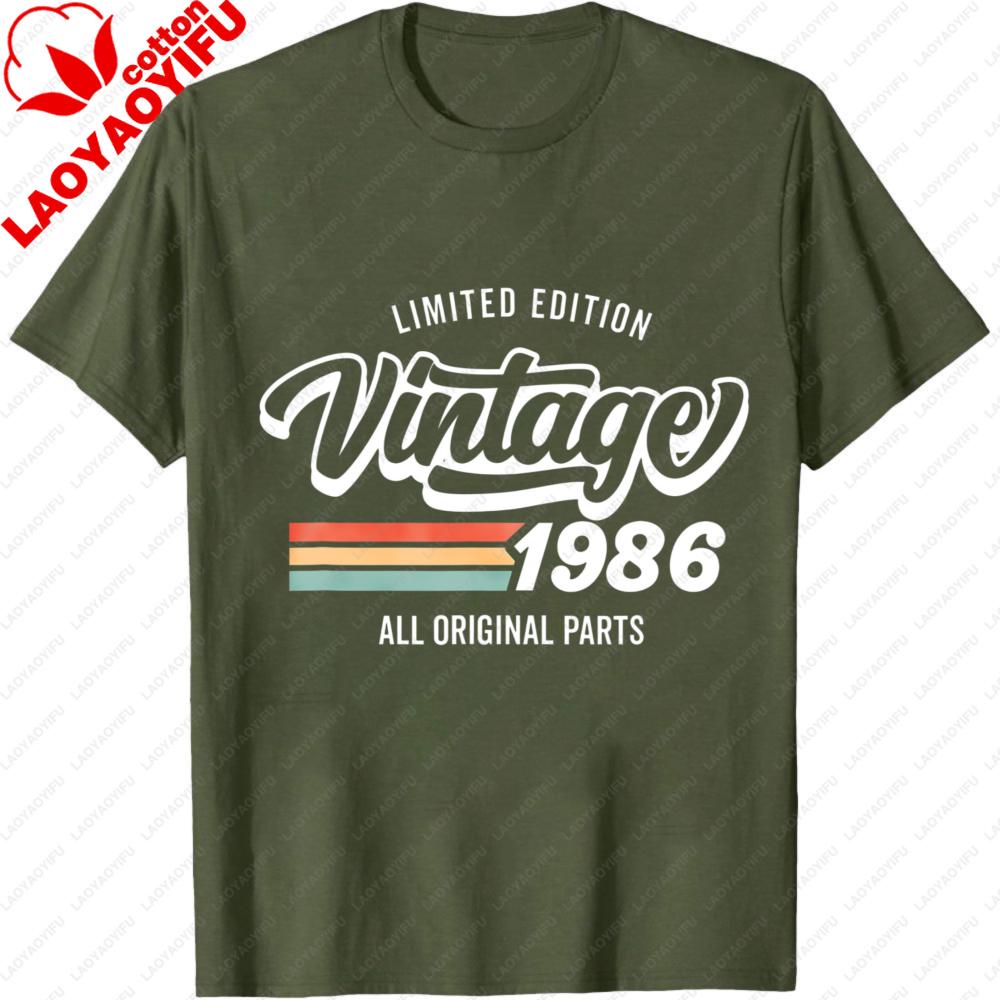 Vintage 1986 TShirt Limited Edition All Original Parts Retro Birthday Gift Idea For Men Born In 1986 Classic Striped Graphic Tee