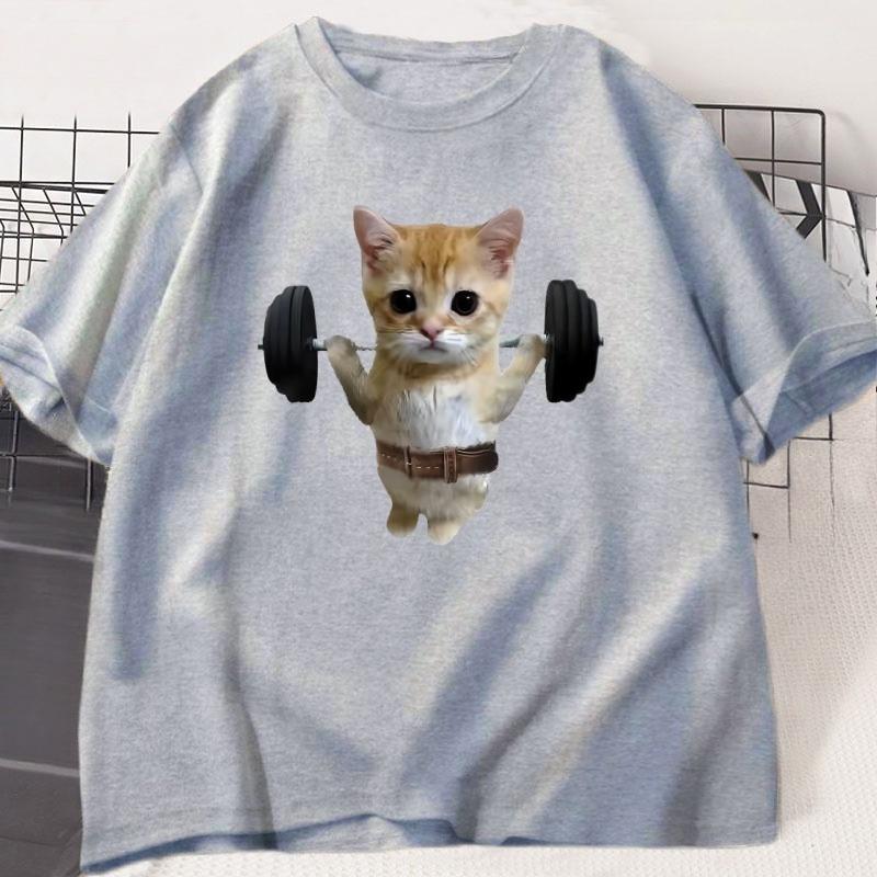Funny Gym Sam Sulek Cat Tshirt for Unisex Women Cute Printed Tshirt Male Oversized Short Sleeve Cat Lover Tees Oversized Clothes