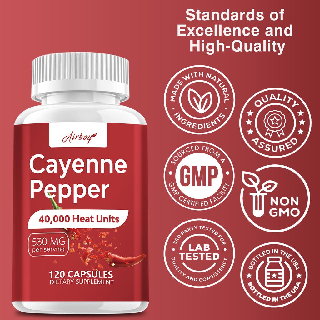 Airboy Cayenne Pepper 530mg 120 Capsules — Nutritional Support, Daily Wellness, Antioxidant Support