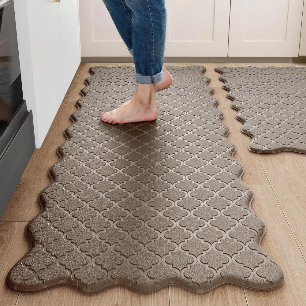 

Wear-resistant Scalloped Embossed Kitchen Mat Thickened Door Mat Household Bath Floor Mat Office 17.32x29.53 in коричневый