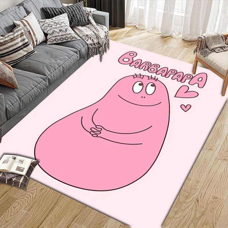 Barbapapa Art Flannel Printed Carpet, Home Sofa Decoration for Living Room & Bedroom, Non‑Slip Play Flannel Floor Mat for Game Room