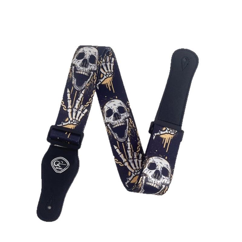 Skull Design Ethnic Electric Guitar Straps - Widened for Bass and Classical