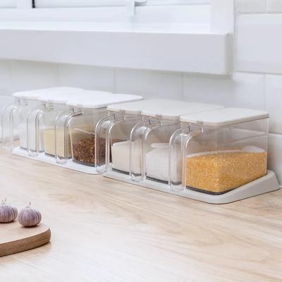 3pcs/Set Transparent Seasoning Box Seasoning Bottle Salt Seasoning Storage Box Kitchen Accessories with Spoon