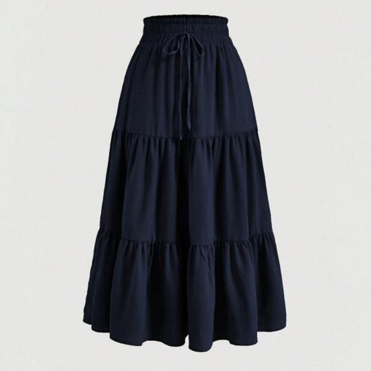 Gonna Estiva da Donna Stile Bohemien Elastica Vita Alta Coulisse Regolabile Gonna a Torta Linea ad A Colore Unito