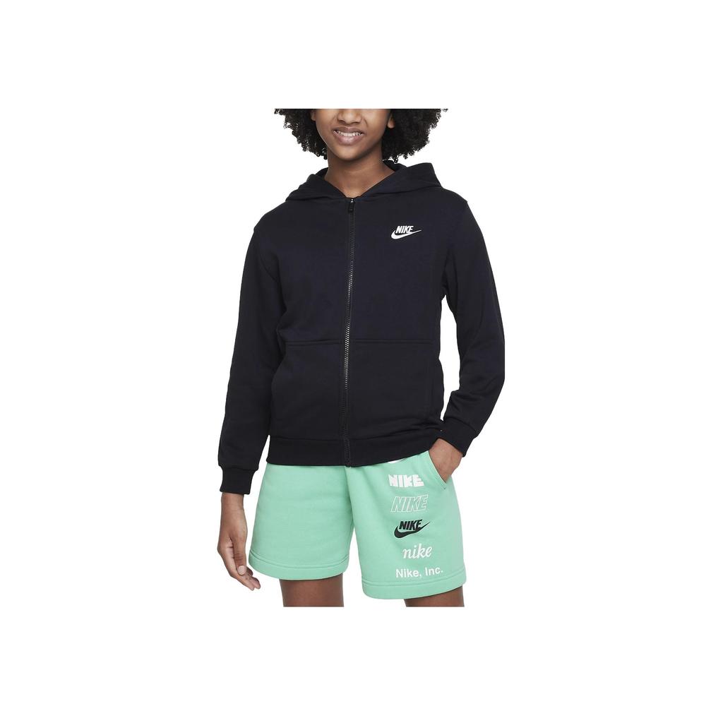 Nike Embroidered Logo Zip-Up Hooded Jacket Kids Outerwear Black FD3017-010