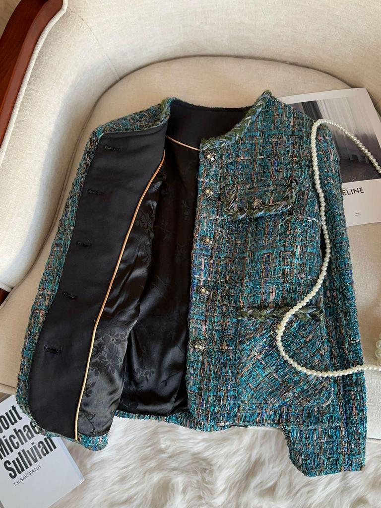 Wiosna 2025 Damska Szykowana Mała Pachnąca Styl Niebieska Kurtka A70886