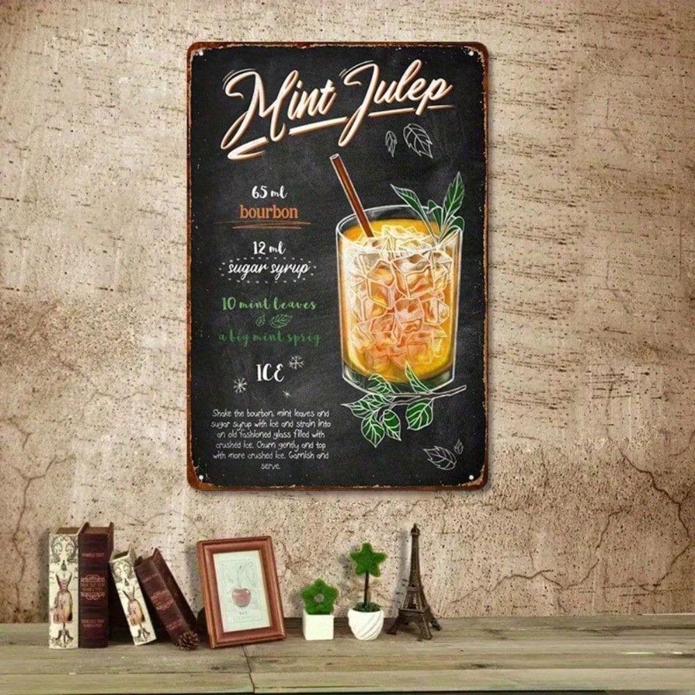 Vintage Whiskey Sour Cocktail Metal Sign, Bar Tin Poster 8x12 Inch