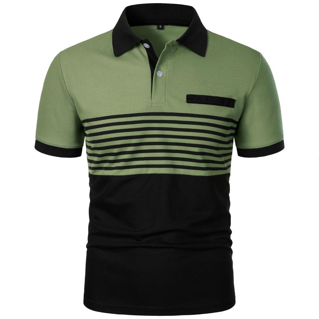 High End Men's Top Spring Summer Short Sleeved Casual Sports Comfortable Loose Breathable Stripe Contrasting Color T-shirt Polo Shirt Yasheng