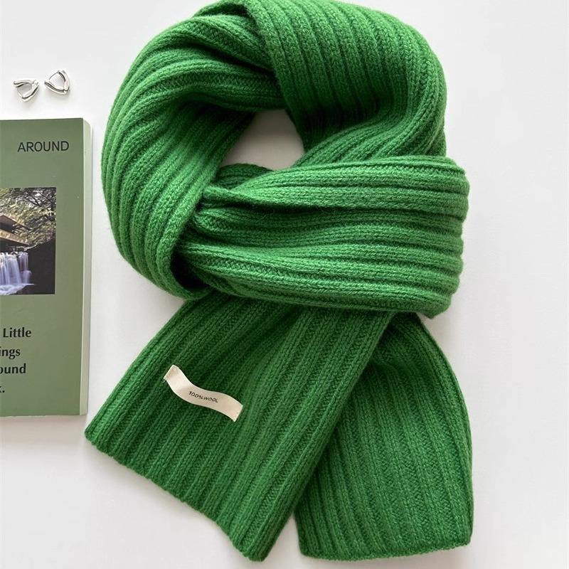 Autumn and Winter Thickened Korean Style Versatile Couple Style Knitted Warm Solid Color Cloth Label Woolen Scarf