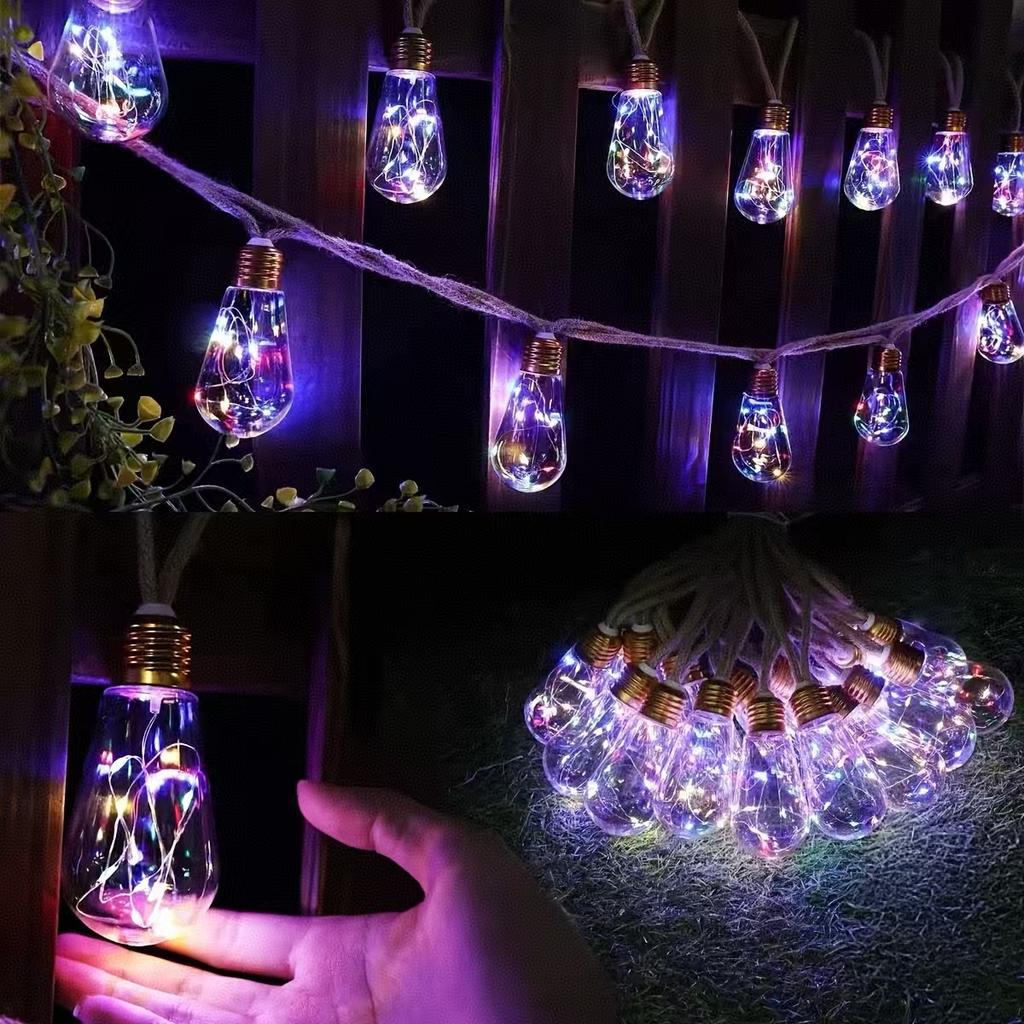 Vintage Hemp Rope Solar String Lights Outdoor, Waterproof Garden Decor Fairy Light for Patio Gazebo Fence Yard