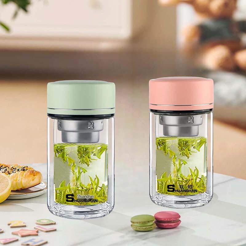 Portable Double-Wall Borosilicate Glass Tea Tumbler