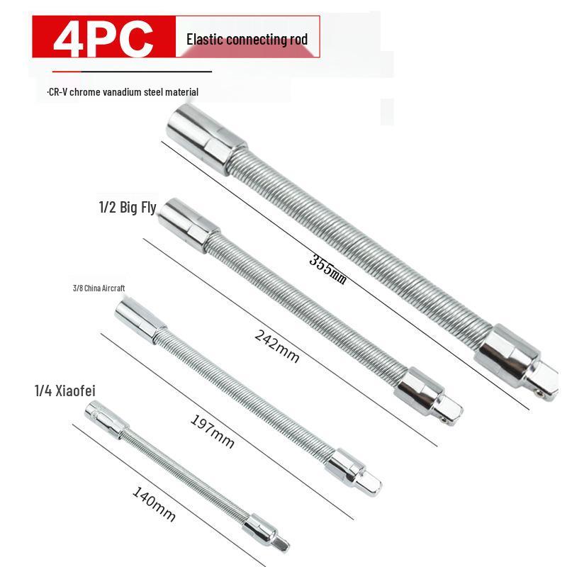 Flexible Socket Extension Bars: Power, Large, Medium, Small Fly Bars, Quick Ratchet Wrench Extensions.