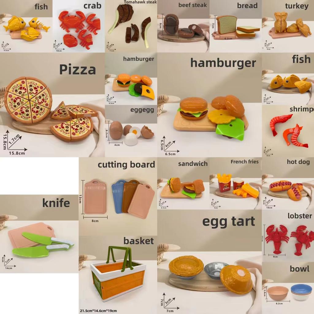 Kids Mini Kitchen Toy Pretends Play Simulated Food Hamburger Vegetables and fruits  Accessories for Children Educational Gift