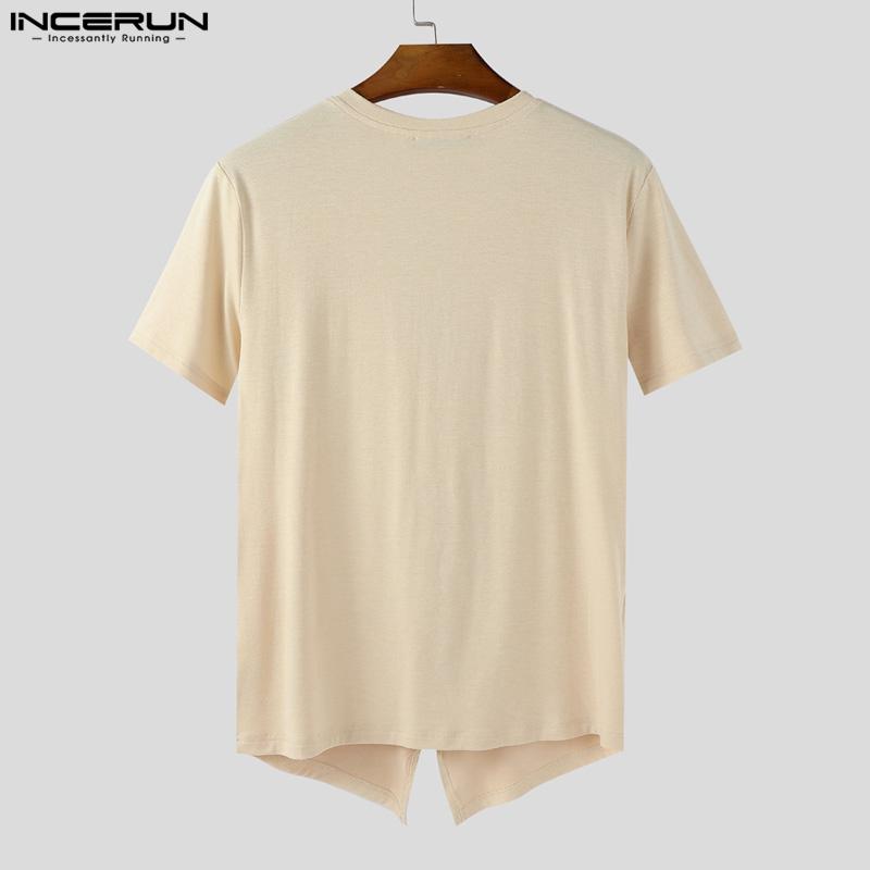 INCERUN T-shirts Homme Col V Zippé Manches Courtes Irrégulier Casual Ajusté