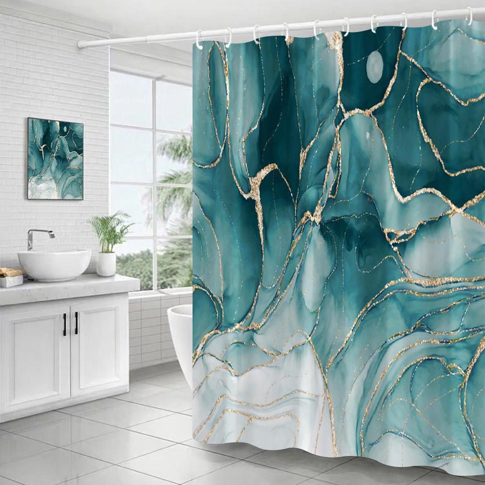 Abstract Blue Marble Shower Curtains Ink Art Textured Pattern Modern Polyester Fabric Home Bathroom Curtain Decor Set With Hooks
