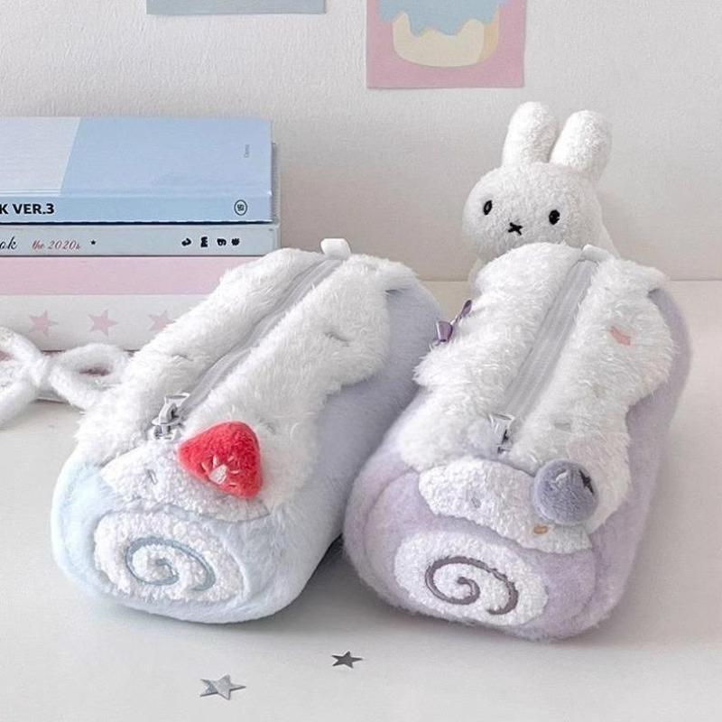 Cute Kawaii Roll Cake Plush Desktop Large Capacity Storage Pencil Case Zipper Pouch Cosmetic Bag Girl Student Gift