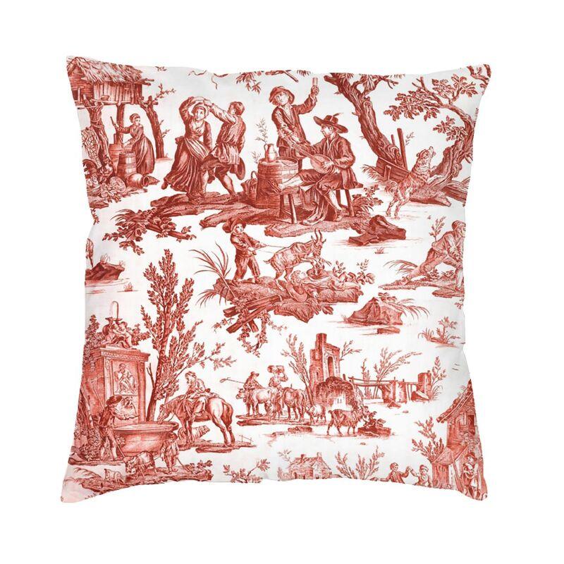 Red And White Toile De Jouy Cushion Covers Sofa Home Decor Square Throw Pillow Cover 45x45cm
