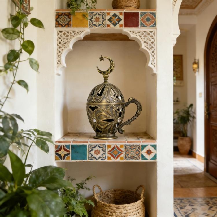 Handlicher Mondstern Duftdiffusor mit Griff für Muslime Islamisches Fest Weihrauchharz Räucherstäbchen Brenner Ofen