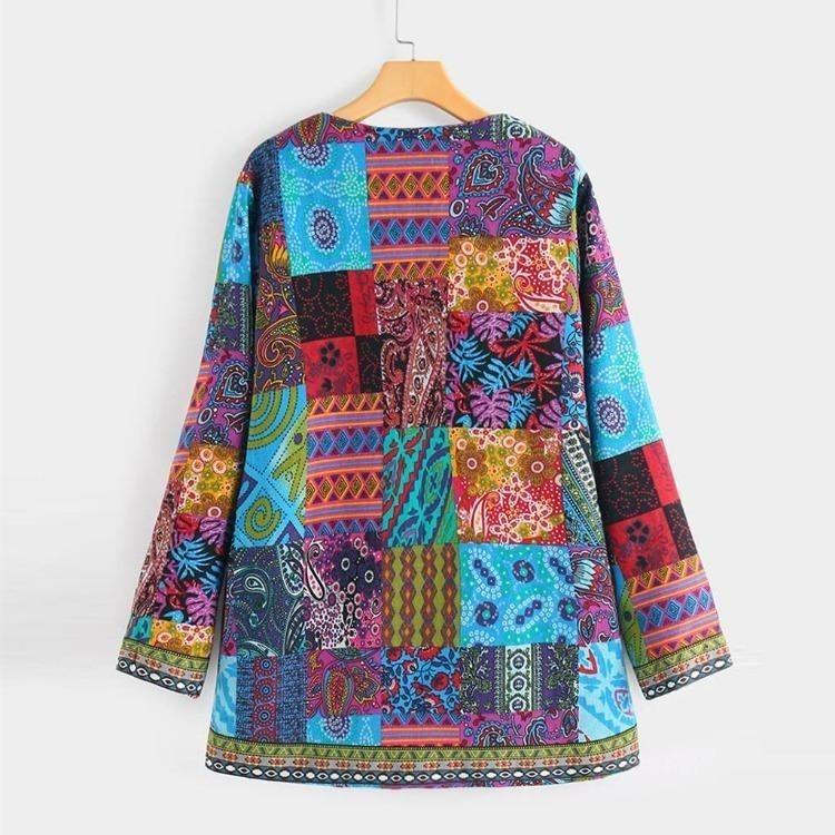 Vintage Floral Print Plus Size Cotton Jacket Women Long Sleeve Ethnic Coat