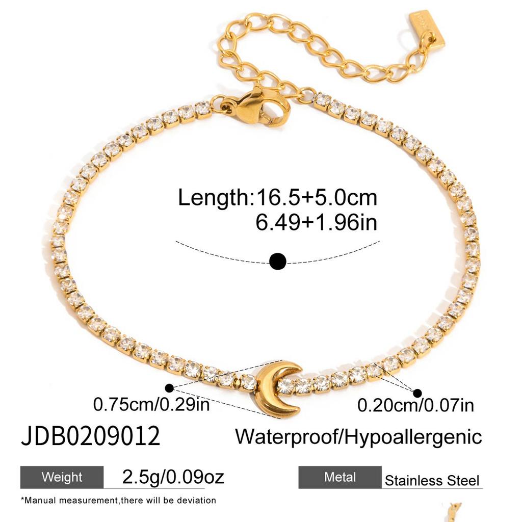 J&D Jewelry Celestial Sun Moon Star Charm Bracelet 18K Gold Plated Stainless Steel Rhinestone O Chain for Women