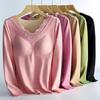 Women's Thermal Underwear Set with Chest Pads: Double-Layer Velvet, Warm, Bra-Free, Autumn/Winter.