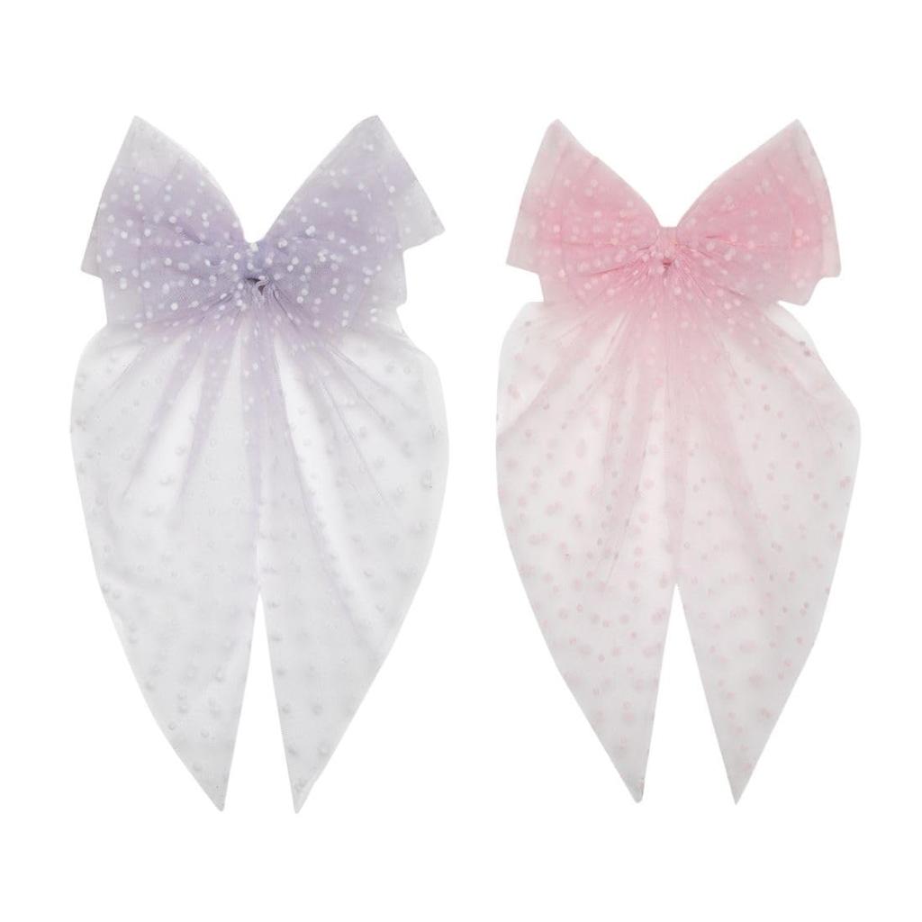 Radhu & Kabby Hair Bows for Women | Bow Hairclips | Women Net Tail Hairbow | Clips Hair Accessories | Pack of 2 | Net Bows | Purple & Pink Color