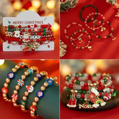Europäisches & Amerikanisches Weihnachtsbonbon Perlenarmband Set - Weiche Tonerde & CCB Legierung