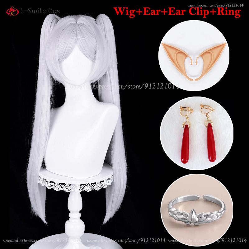Parrucca Cosplay Frierenn 95cm Argento Bianco Resistente al Calore Capelli Sintetici Per Costumi da Donna Parrucca Cosplay Anime Halloween