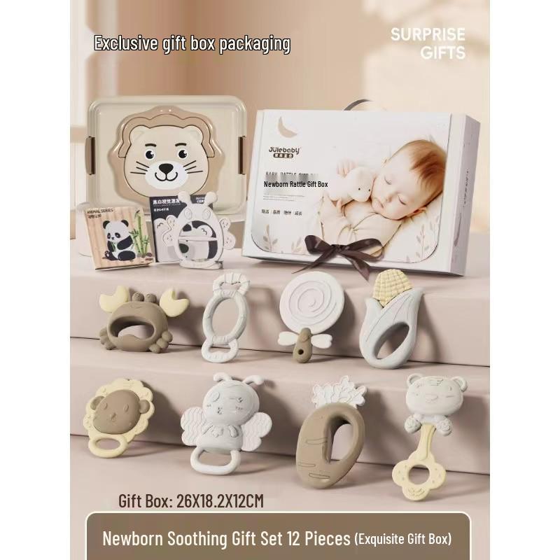 Newborn Gift Set: Hand Rattle, Teether, Pacifying Toy & Collapsible Baby Toy (0-1 Year)