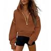 Women's Hooded Long Sleeve Half Zip Cropped Sweatshirt - Casual Autumn Winter Fashion 2026