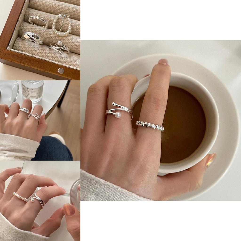 Elegant Korean Style Minimalist Geometric Pearl Ring For Women Adjustable Fashion Accessory
