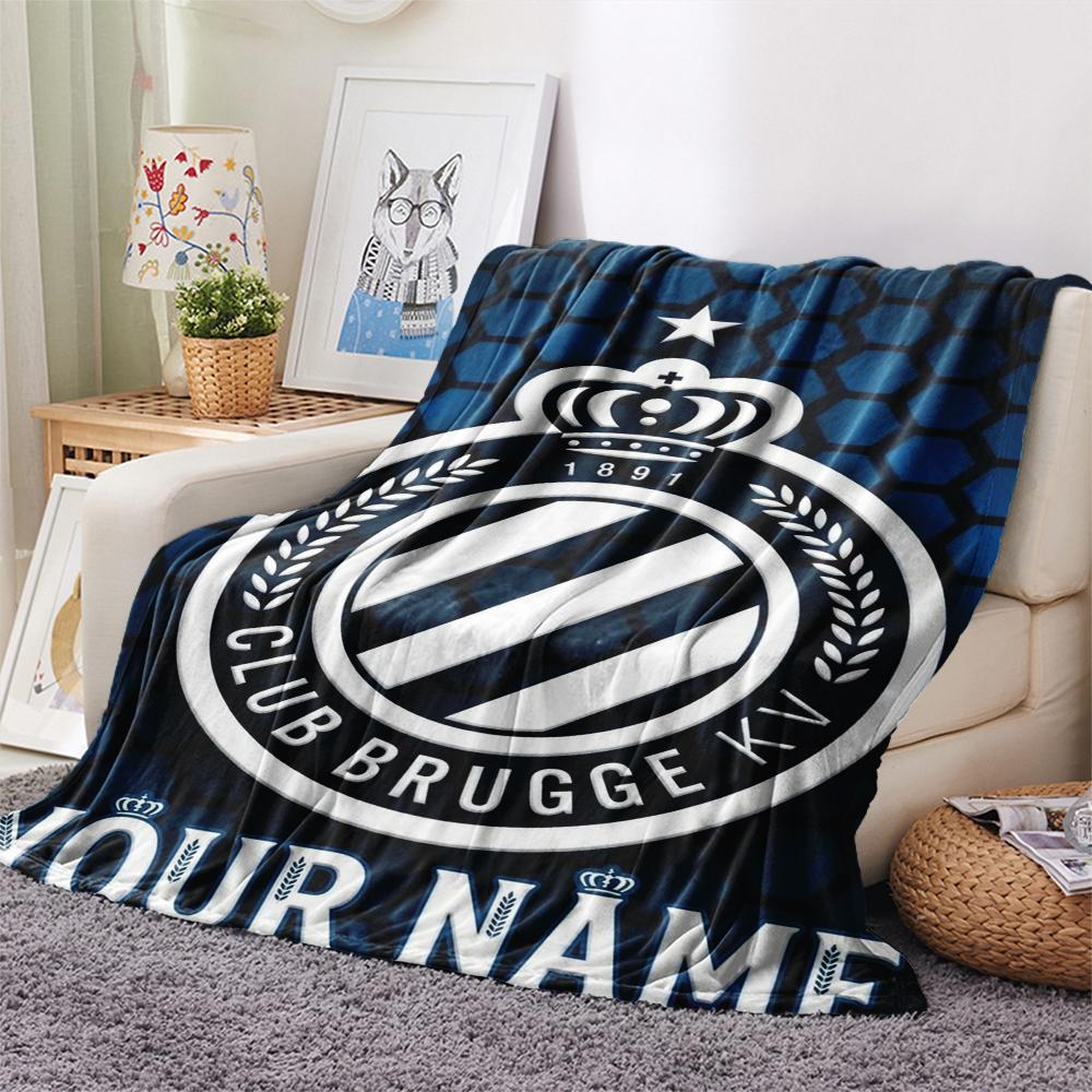 1PC Custom Name Club Brugge Kv Patterned Flannel Blanket Suitable For All Seasons for Home Decor Warmth and Comfort Gifts Holiday Present
