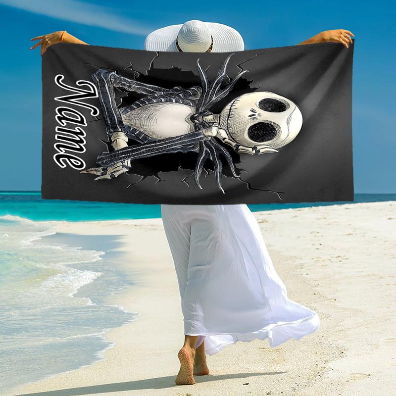 Personalized Nightmare Before Christmas Art Beach Towel Microfiber Beach Towel Thin Absorbent for Beach Swimming Yoga Bath Sports. 0910234