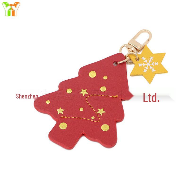 In Stock Creative Christmas Tree Pendant - Cute Leather Star Bag Charm & Snowflake Keychain Accessory