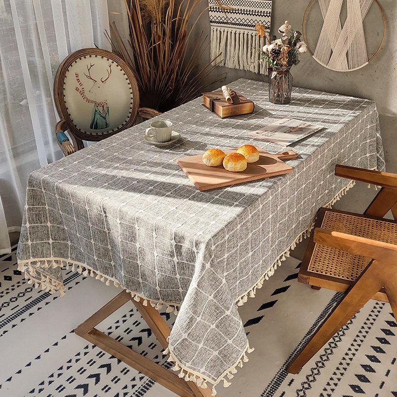 Plaid Cotton And Linen Tablecloth, Rectangular Table Fabric, Coffee Table Mat, Dustproof Cover