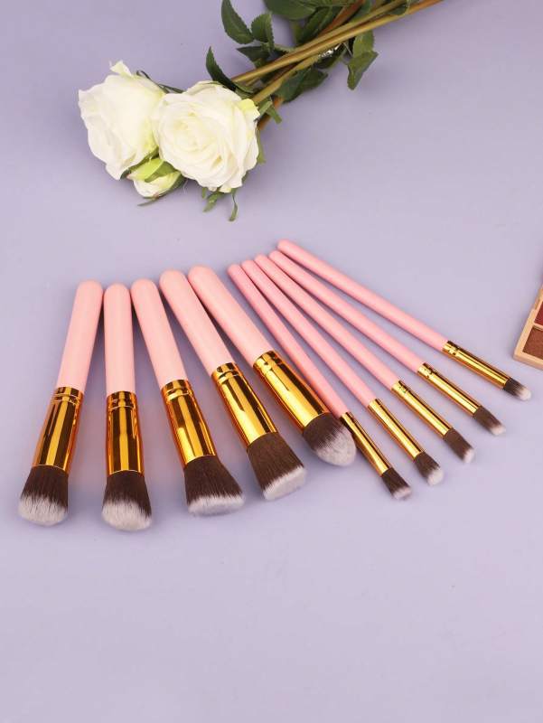 Gold and Silver Tube 10 Makeup Brush Set, Set of Brushes, Five Small Makeup Brushes Without Logo.