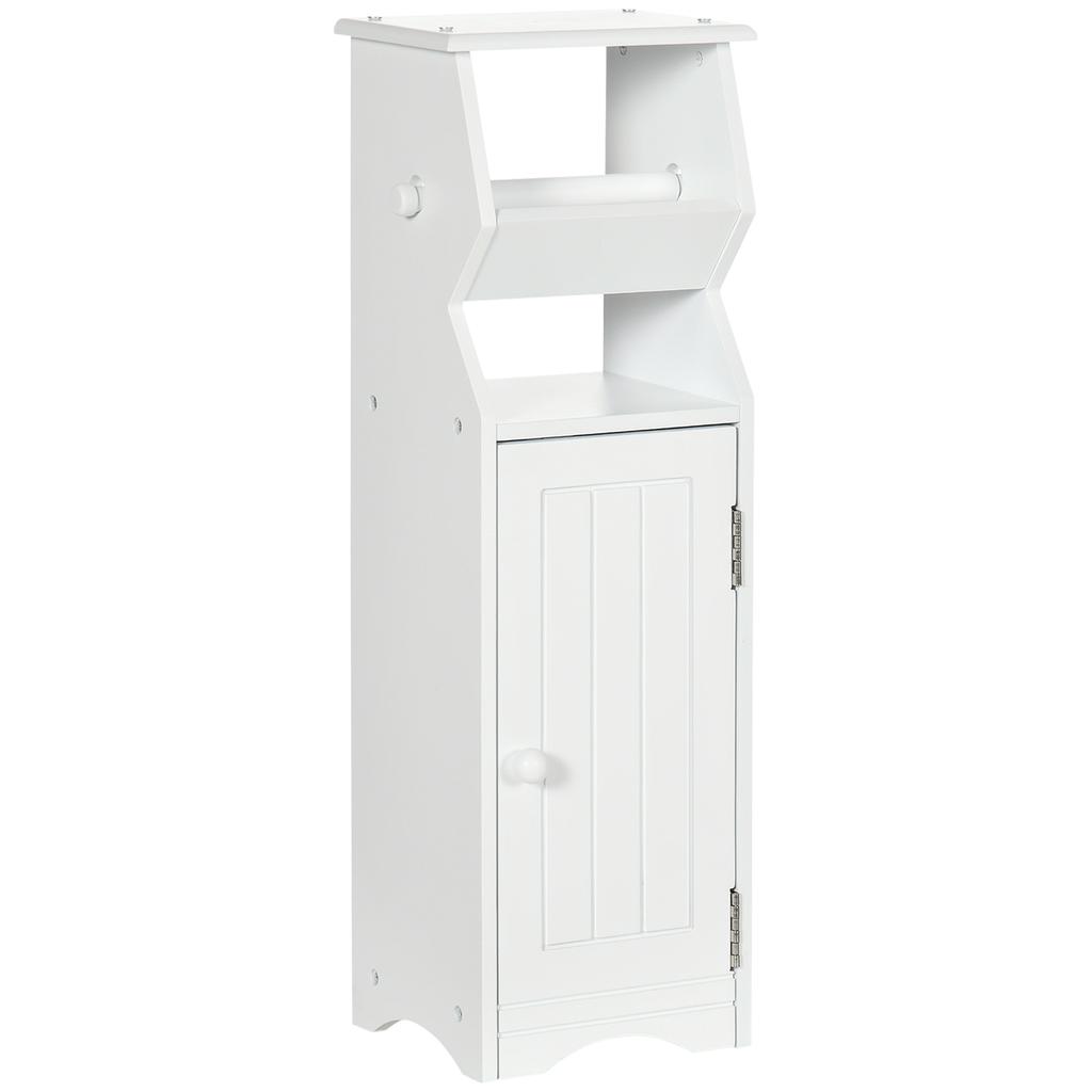White MDF Bathroom Cabinet with Cupboard and Toilet Paper Space, 19x15x56 cm